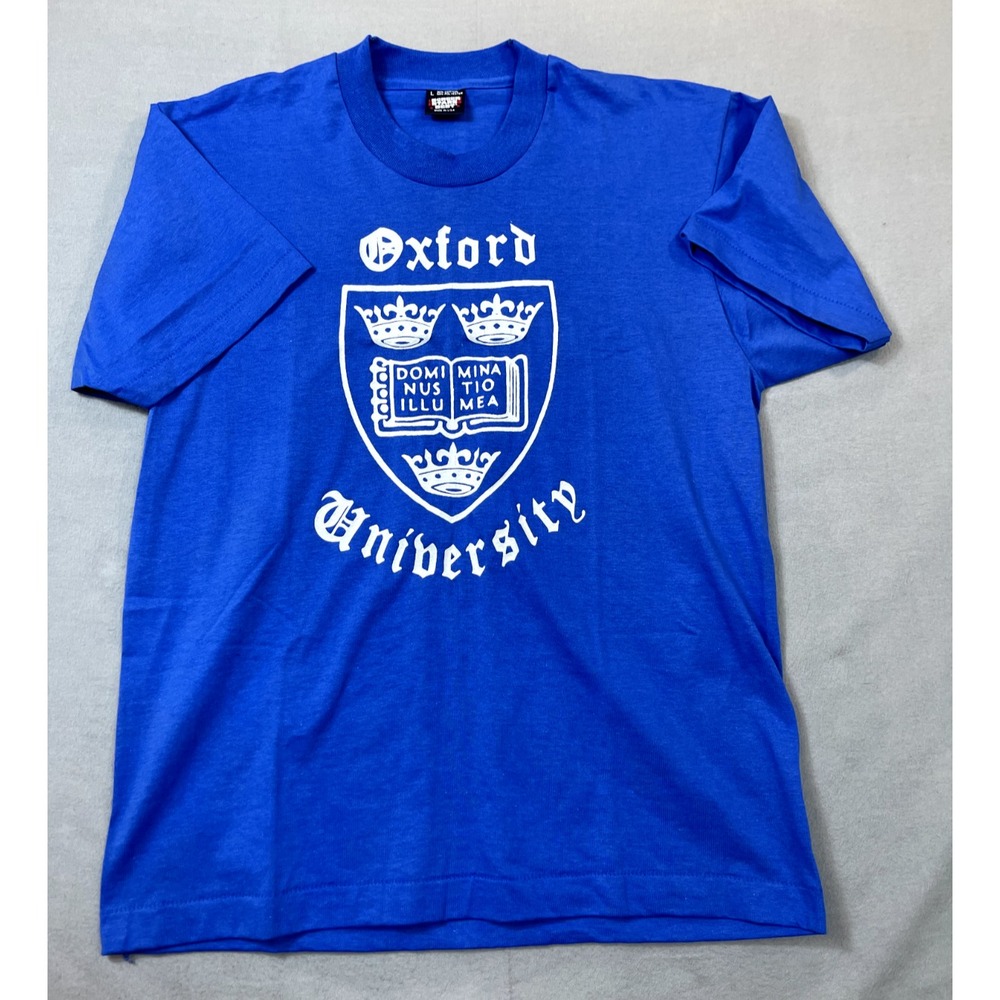Vintage Single Stitch Oxford University Shirt Large Adults Blue‎  Short Sleeve